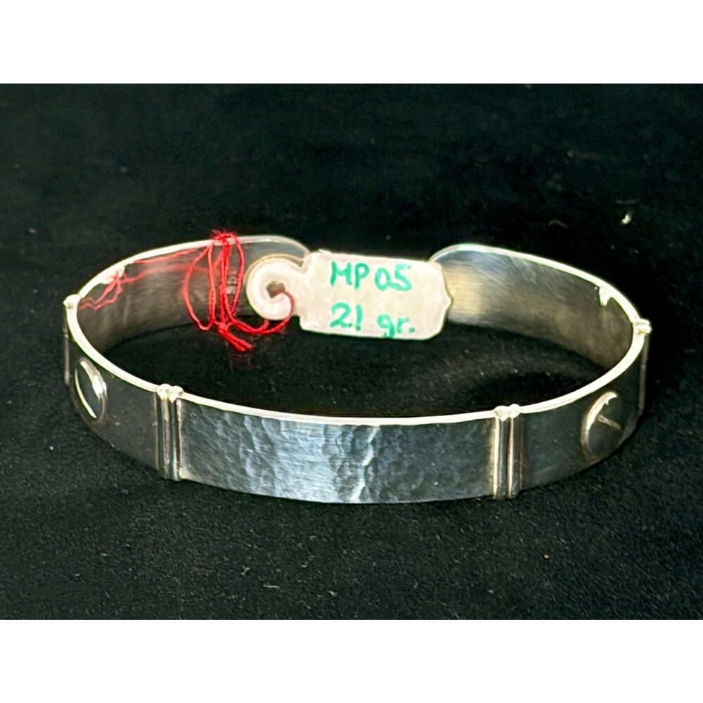 Peru 950 Fine Silver Single Band Cuff Bracelet Artisan Geometric Bangle 21g - Picture 9 of 13